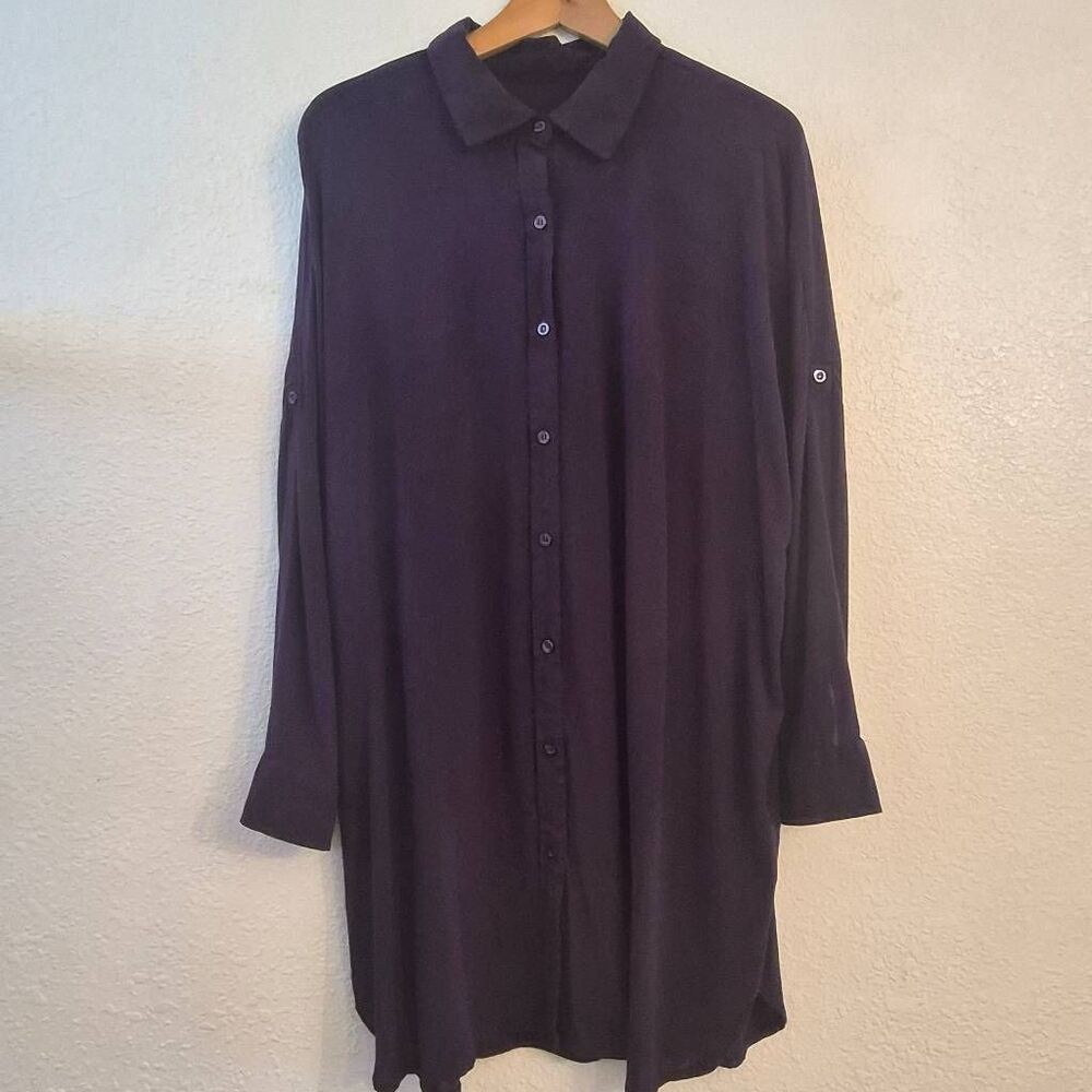 Land's End Oversized Amethyst Purple Button-down Swimsuit Coverup Resortwear